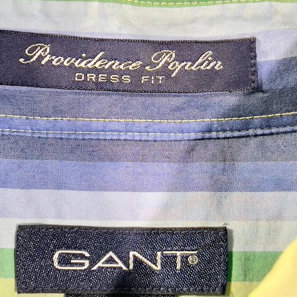 Gant Striped Button Shirt Men Large Dress Fit Providence Poplin Vertical Stripe